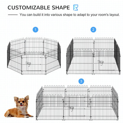 24inch 8-Panel Dog Playpen Octagon Pet Exercise Playpen Crate Foldable Dog Cage Pen Puppy Kennel, Black