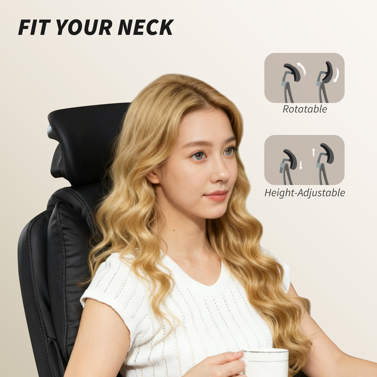 Reclining Office Chair, Executive Desk Chair with Pet-Friendly Fabric, Headrest, Footrest, Swivel Wheels, Black