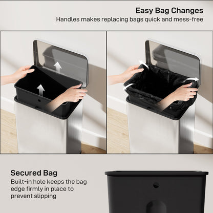 Garbage Bin, Soft-Close Trash Can with Foot Pedal, 5 Gallon (20 L) Garbage Can with Removable Inner Bucket, Matte Black