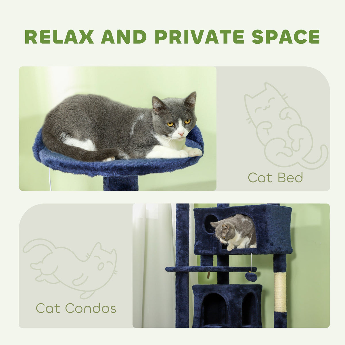 54" Cat Tree, Multi-Level Cat Tower with Scratching Posts, Cat Condos, Bed, Platforms, Ramp, Toy Ball, Beige