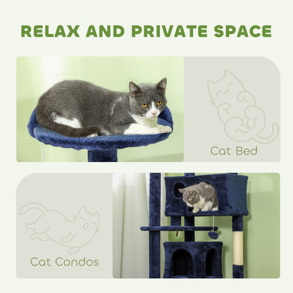 54" Cat Tree, Multi-Level Cat Tower with Scratching Posts, Cat Condos, Bed, Platforms, Ramp, Toy Ball, Beige