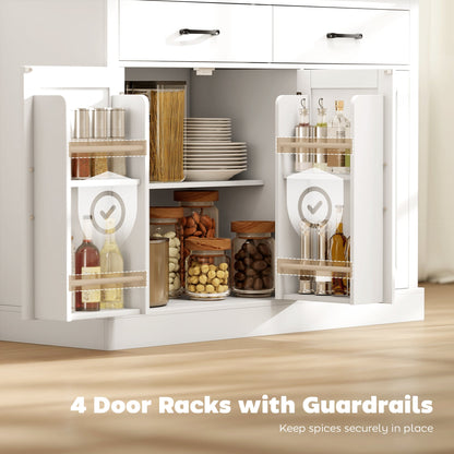 7 Gallon Tilt Out Garbage Cabinet, Kitchen Island with Charging Station, 2 Drawers, 4 Door Racks, Black