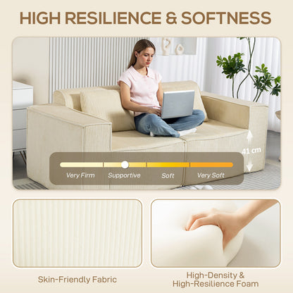 IVAN Boneless Corduroy 3 Seater Sofa with Deep Seats-Beige