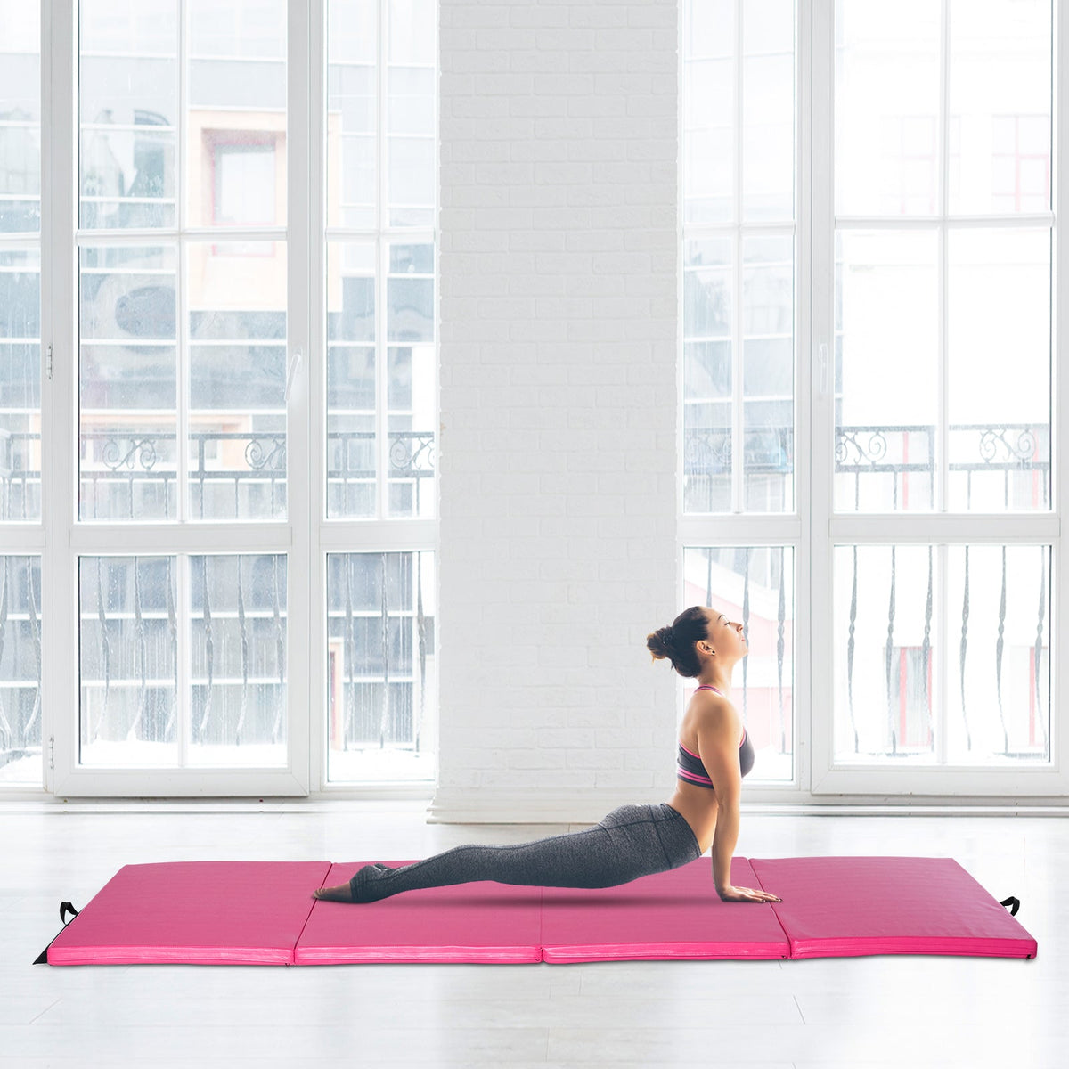 4'x10'x2" Folding Gymnastics Tumbling Mat, Exercise Mat with Carrying Handles for Yoga, MMA, Martial Arts, Dark Blue