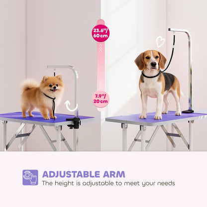 Foldable Pet Grooming Table for Dogs Cats with Adjustable Arm, Non-slip Surface, Black