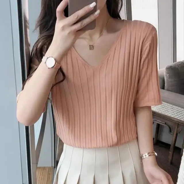 Summer Loose Fit Chicken Heart Collar Ice Silk T-Shirt