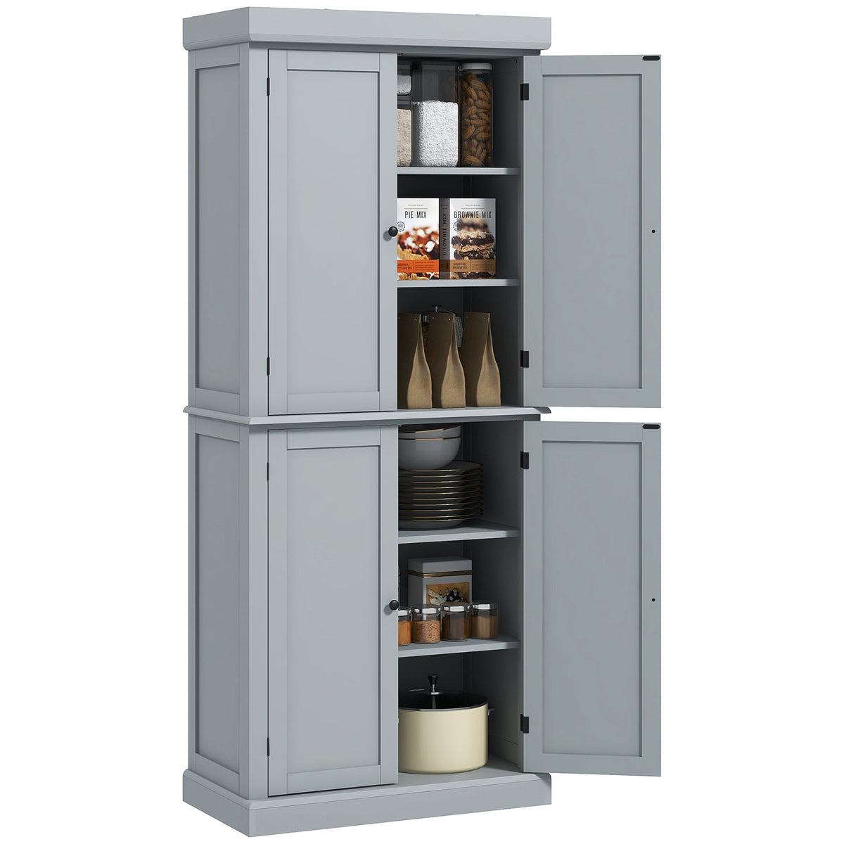 72.5" Freestanding Kitchen Pantry Cabinet with 4 Doors, Grey