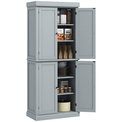 72.5" Freestanding Kitchen Pantry Cabinet with 4 Doors, Grey