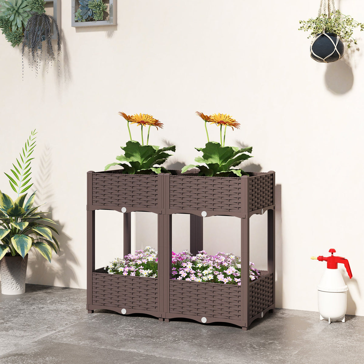 Plastic Raised Garden Bed with Legs, Self Watering Elevated Planter Boxes with Drainage Holes and Plugs