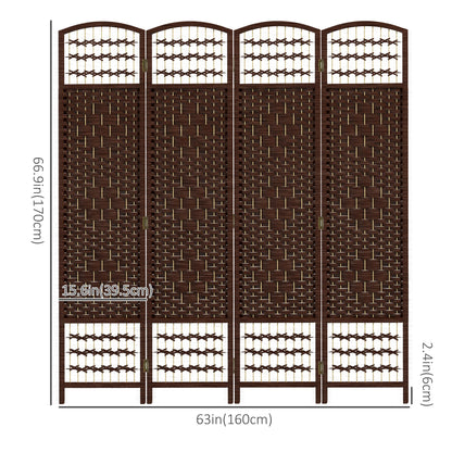 4 Panel Folding Room Divider, Portable Privacy Screen, Wave Fiber Room Partition for Home Office, Black