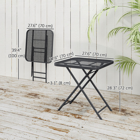 27.5" Square Outdoor Patio Table, Outdoor Folding Table with Grid Rattan-Like Top for Camping, Picnic, Black