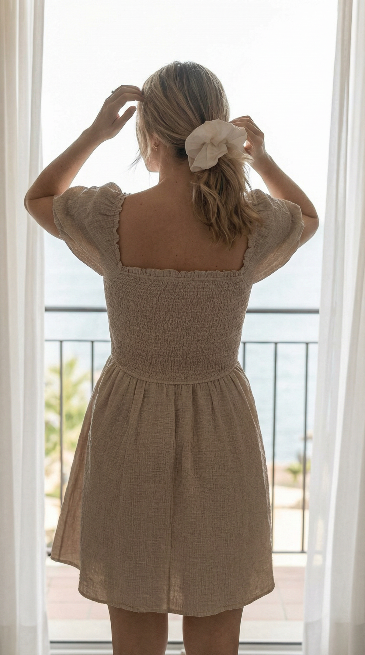 Ramona - Smocked Puff Sleeve Square Neck Dress Black Gingham