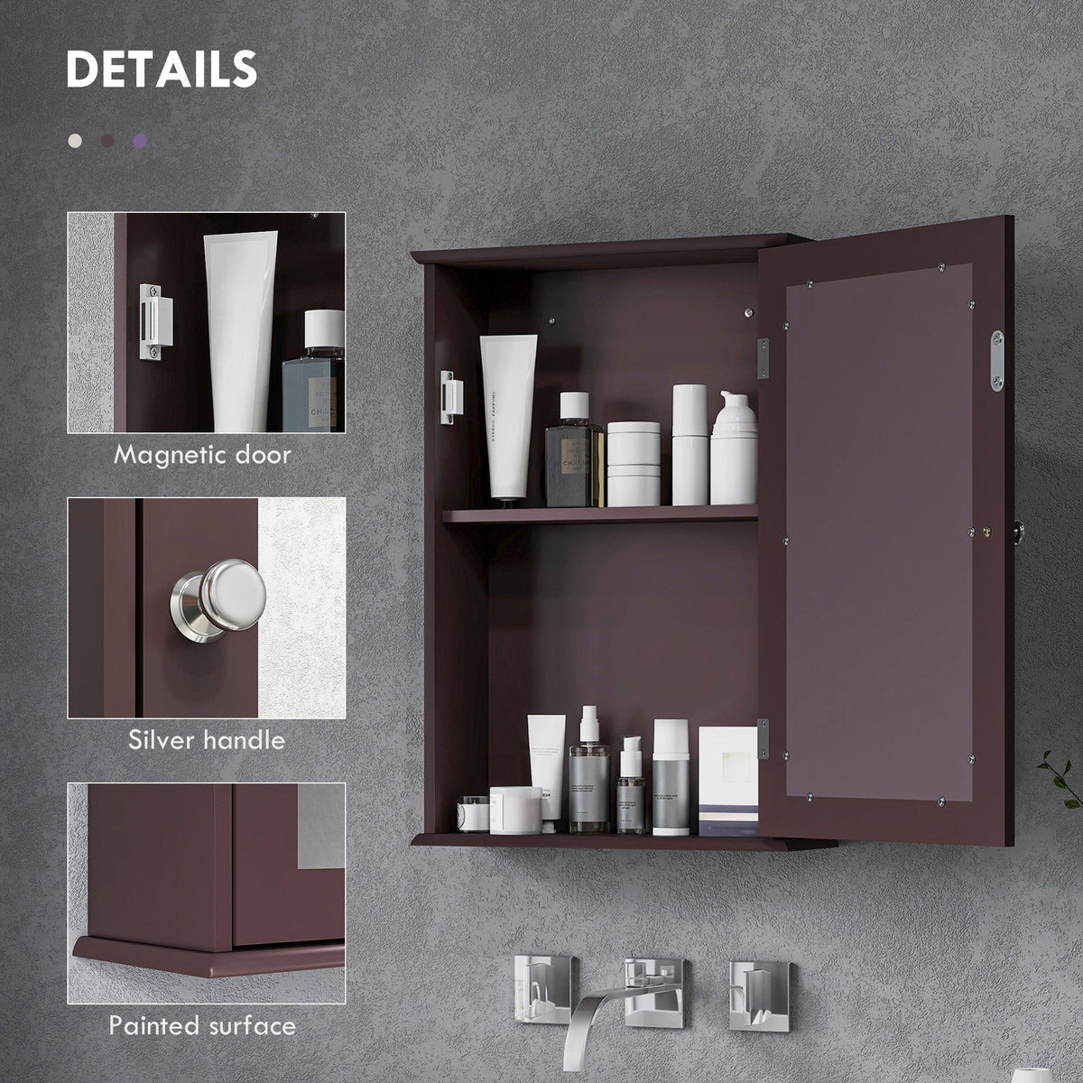 Bathroom Mirror Cabinet, Wall Mounted Medicine Cabinet with Door and Shelves, White