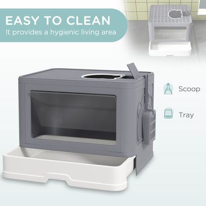 Cat Litter Box, Front Enter & Top Exit Cat Litter Tray with Scoop, Pull-out Tray, Easy to Clean, Green