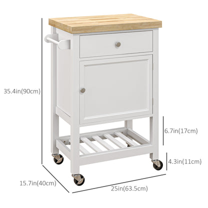 Kitchen Cart on Wheels, Rolling Kitchen Island Cart with Wood Top, Towel Rack, Drawer and Shelf for Dining Area, Grey