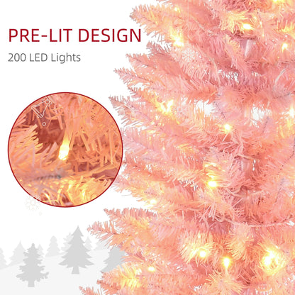 6' Pre Lit Artificial Pencil Christmas Trees, Xmas Tree with Realistic Branches and Warm White LED Lights, Green
