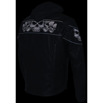 Milwaukee Leather Men's Crossover Scooter Jacket w/ Reflective Skulls & Full Sleeve Removable Hoodie
