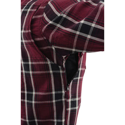 Milwaukee Leather Men's Maroon Checkered Armored Flannel Biker Shirt w/ Reinforced Fibers