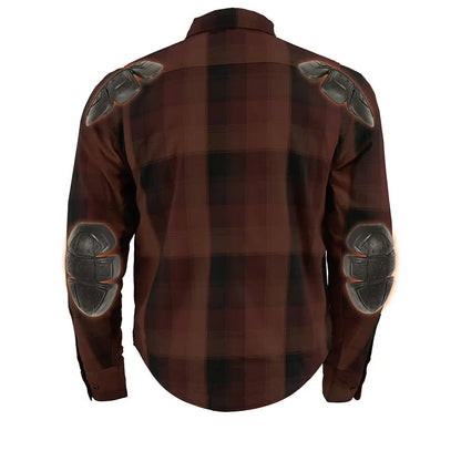Milwaukee Leather Men's Red & Orange Armored Flannel Biker Shirt w/ Reinforced Fibers