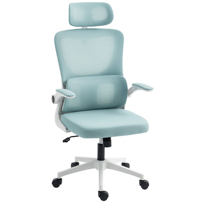 Ergonomic Office Chair, Mesh Computer Desk Chair with Adjustable Headrest, 4D Lumbar Support, Flip-up Arm, Grey
