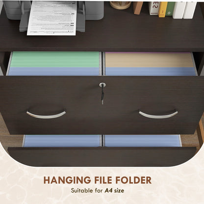 2 Drawer File Cabinet with Lock, Office Filing Cabinet, Hanging Bar for Letter Size, Home Office, Grey