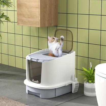 Enclosed Cat Litter Box with Lid, Scoop, Top Entry, Deodorization Bags, Drawer Type Cat Litter Tray, Easy to Clean, Green