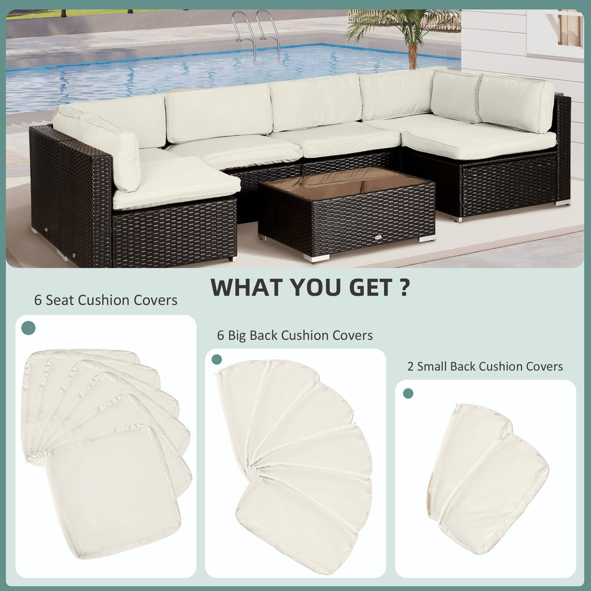 Outdoor 14pc Patio Rattan Sofa Set Cushion Polyester Cover Replacement Set - No Cushion Included Beige