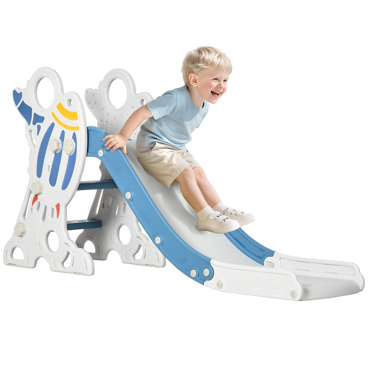 Toddler Slide Indoor for Kids 1.5-3 Years Old, Space Theme Climber Slide Playset, Blue