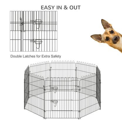 24inch 8-Panel Dog Playpen Octagon Pet Exercise Playpen Crate Foldable Dog Cage Pen Puppy Kennel, Black