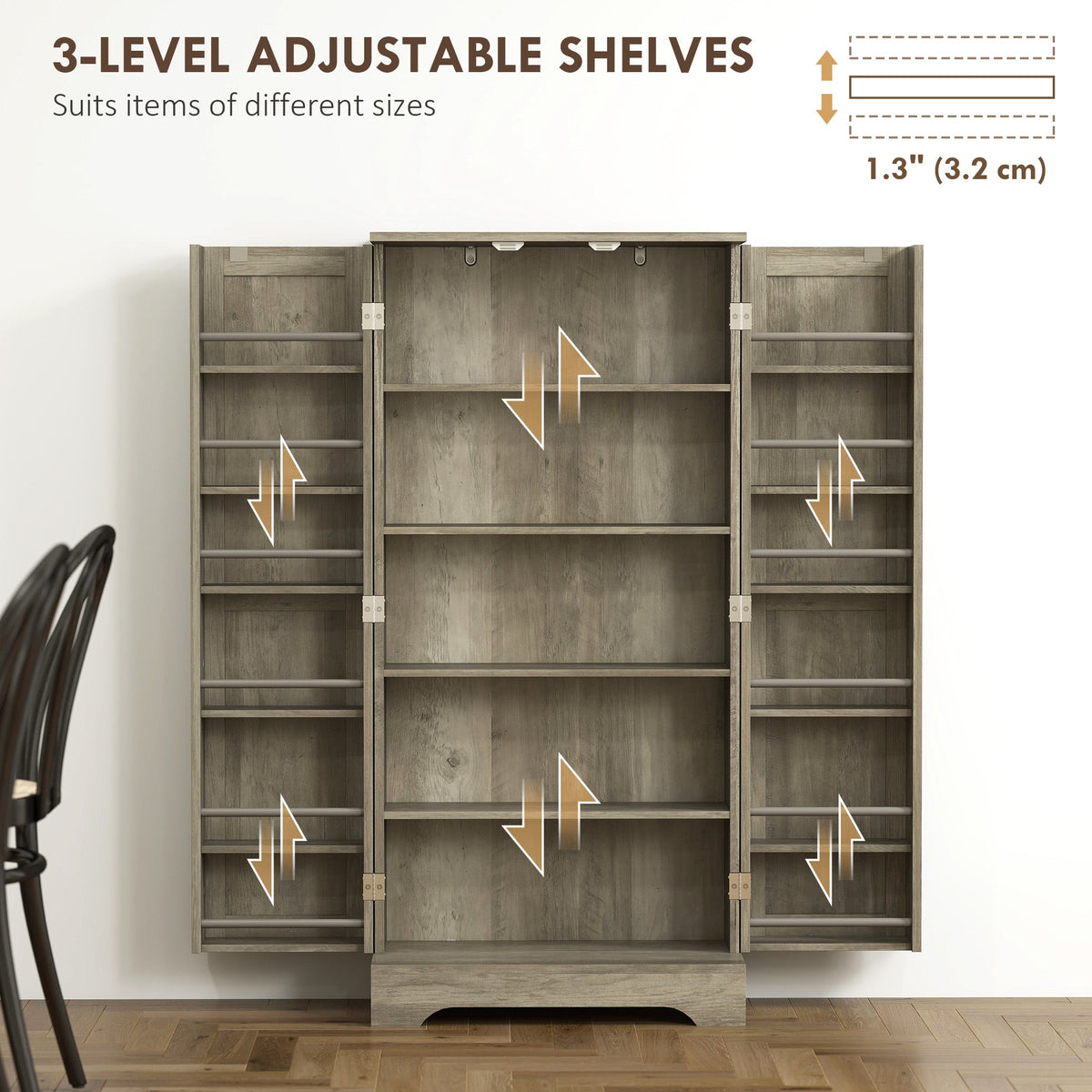 50" Pantry Storage Cabinet, Farmhouse Kitchen Pantry Cabinet with Doors, Adjustable Shelves, Distressed Grey