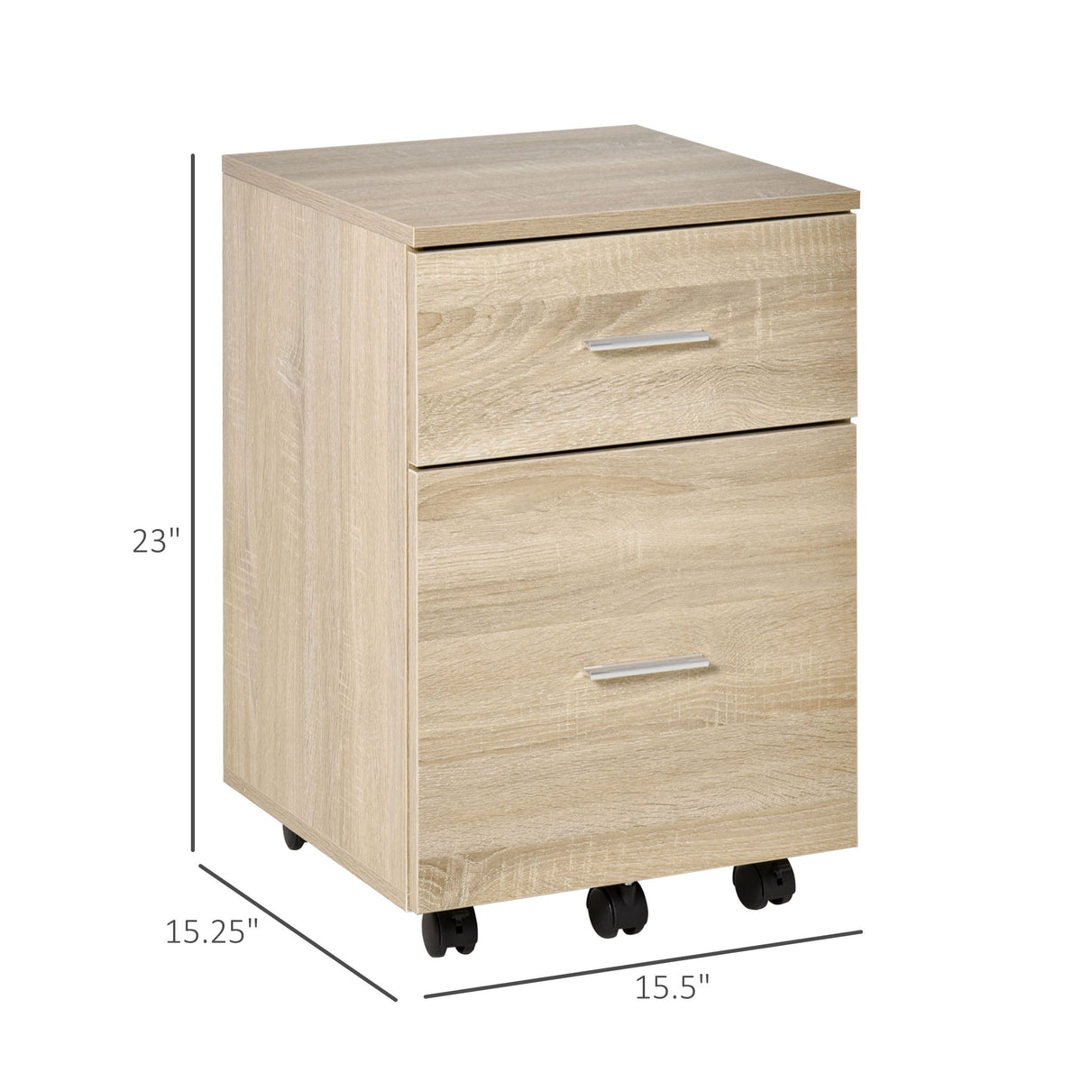 Mobile Filing Cabinet, Vertical File Cabinet with 2 Drawers, Wheels, for Letter or A4 File, Natural