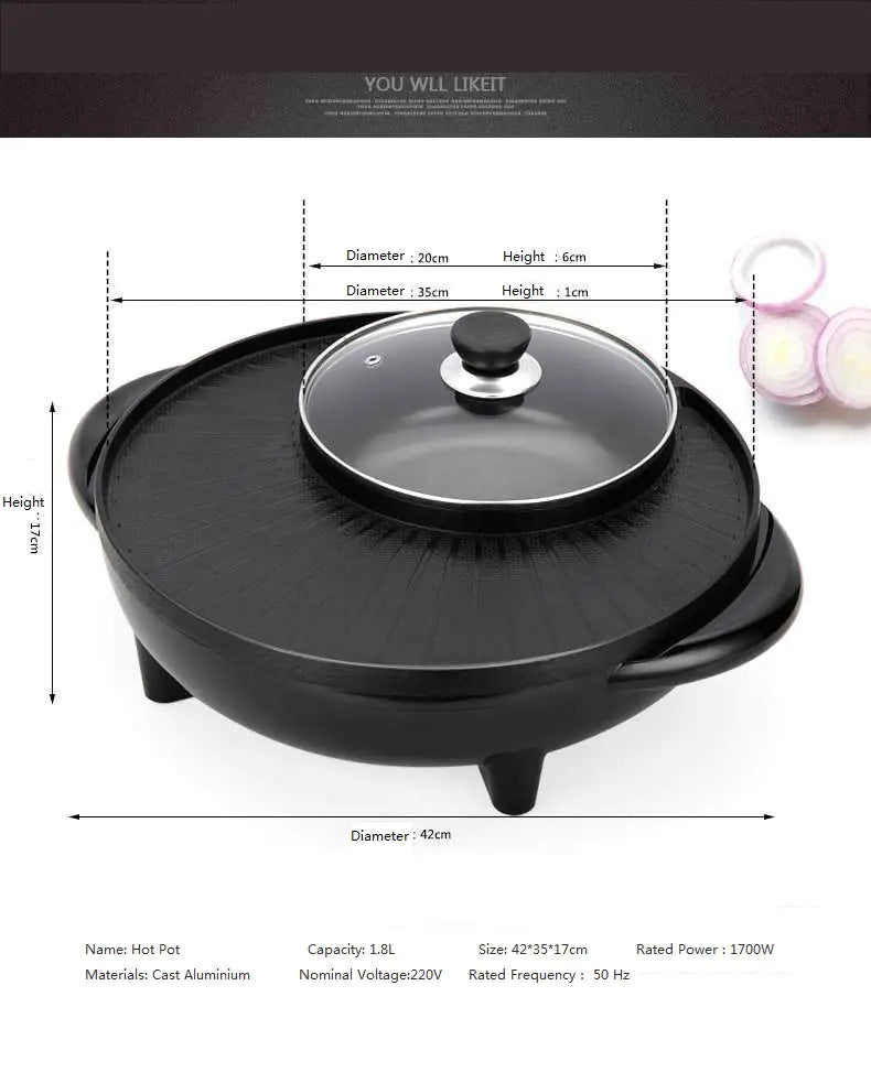 Korean Electric Hot Pot, Multifunctional Grill Pan