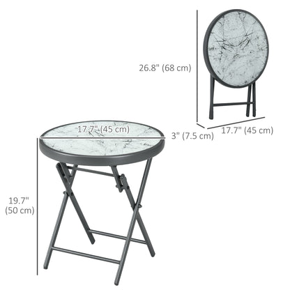 18" Outdoor Round Folding Table, Garden Side Table with Tempered Glass Top for Camping, Party, Weddings, Black