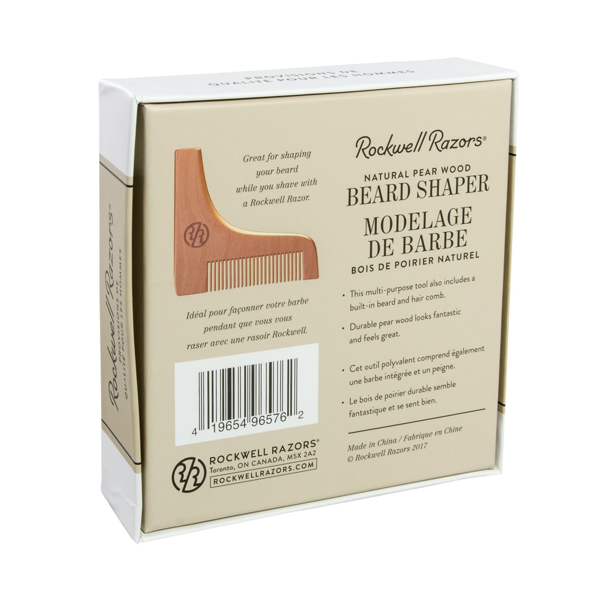 Rockwell Beard Shaper & Comb in Natural Pear Wood