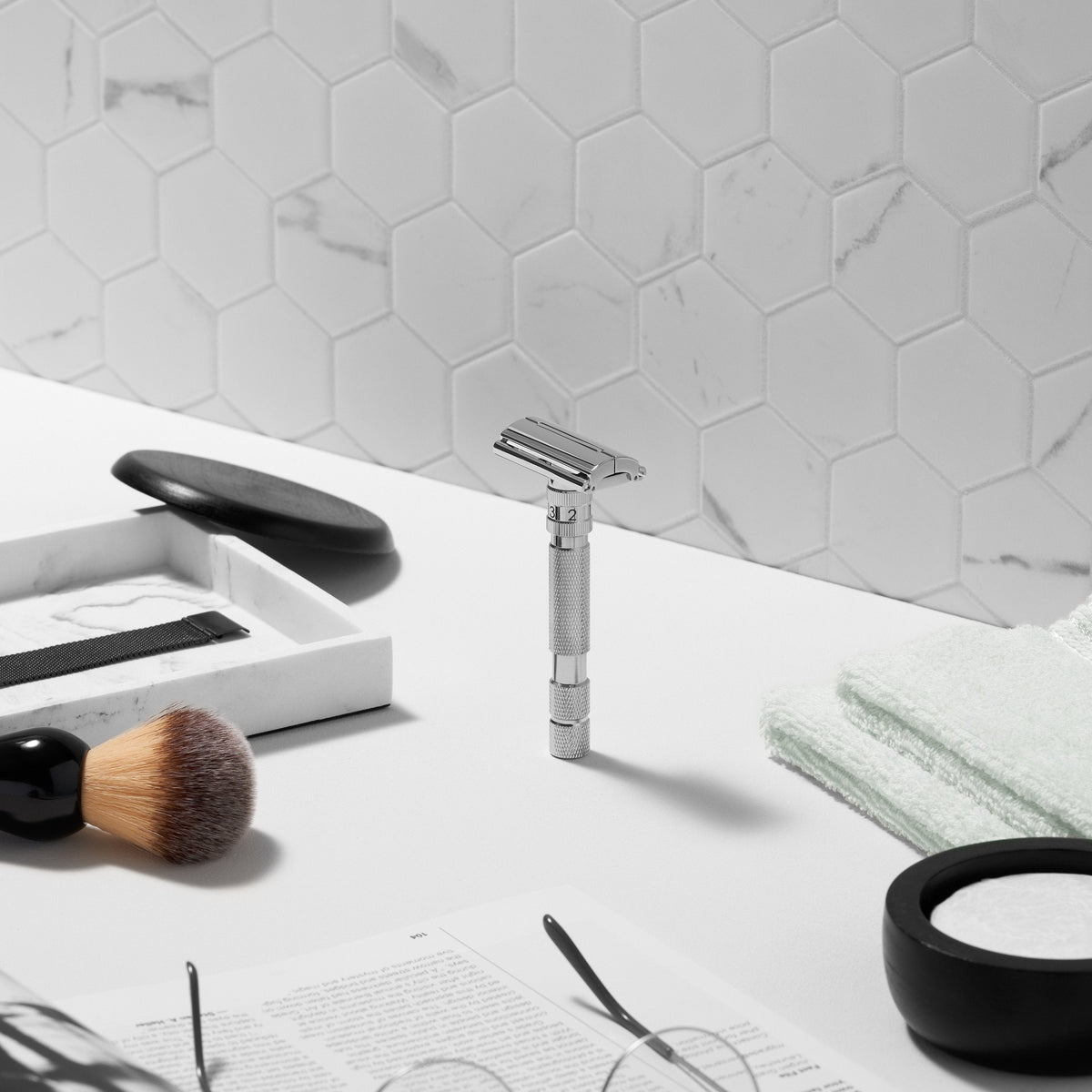 Rockwell T2 Adjustable Safety Razor - White Chrome (Twist-to-Open)