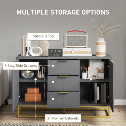 47" Storage Cabinet with Doors, Adjustable Shelves, 3 Drawers, Metal Legs for Kitchen Storage, Home Use, White