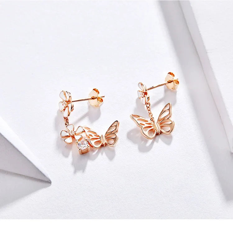 Delicate Beauty: Korean Style 925 Sterling Silver Butterfly and Flower Choker Necklace