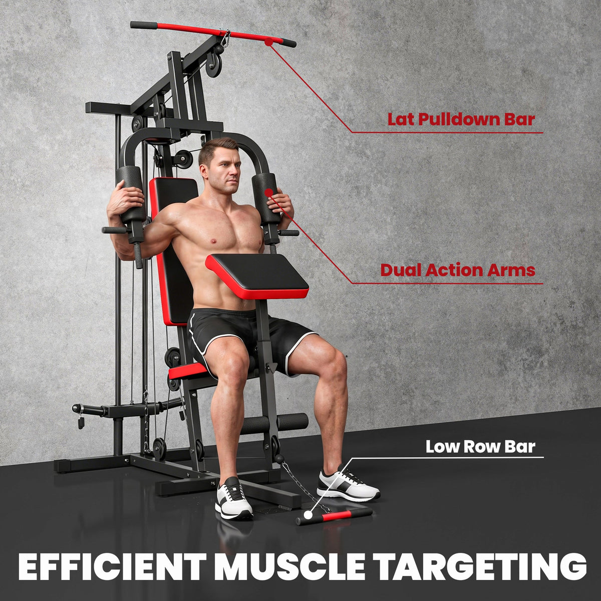 Home Gym Equipment, Multifunctional Weight Machine with Pulley System for Full Body Strength Training, Black