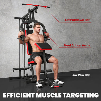 Home Gym Equipment, Multifunctional Weight Machine with Pulley System for Full Body Strength Training, Black