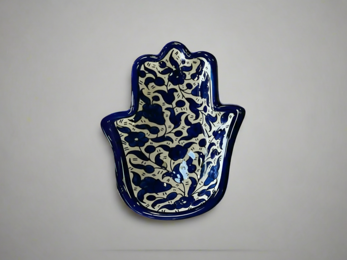 Handmade Ceramic Hamsa Palm-Shaped Dish – 7” Serving Plate