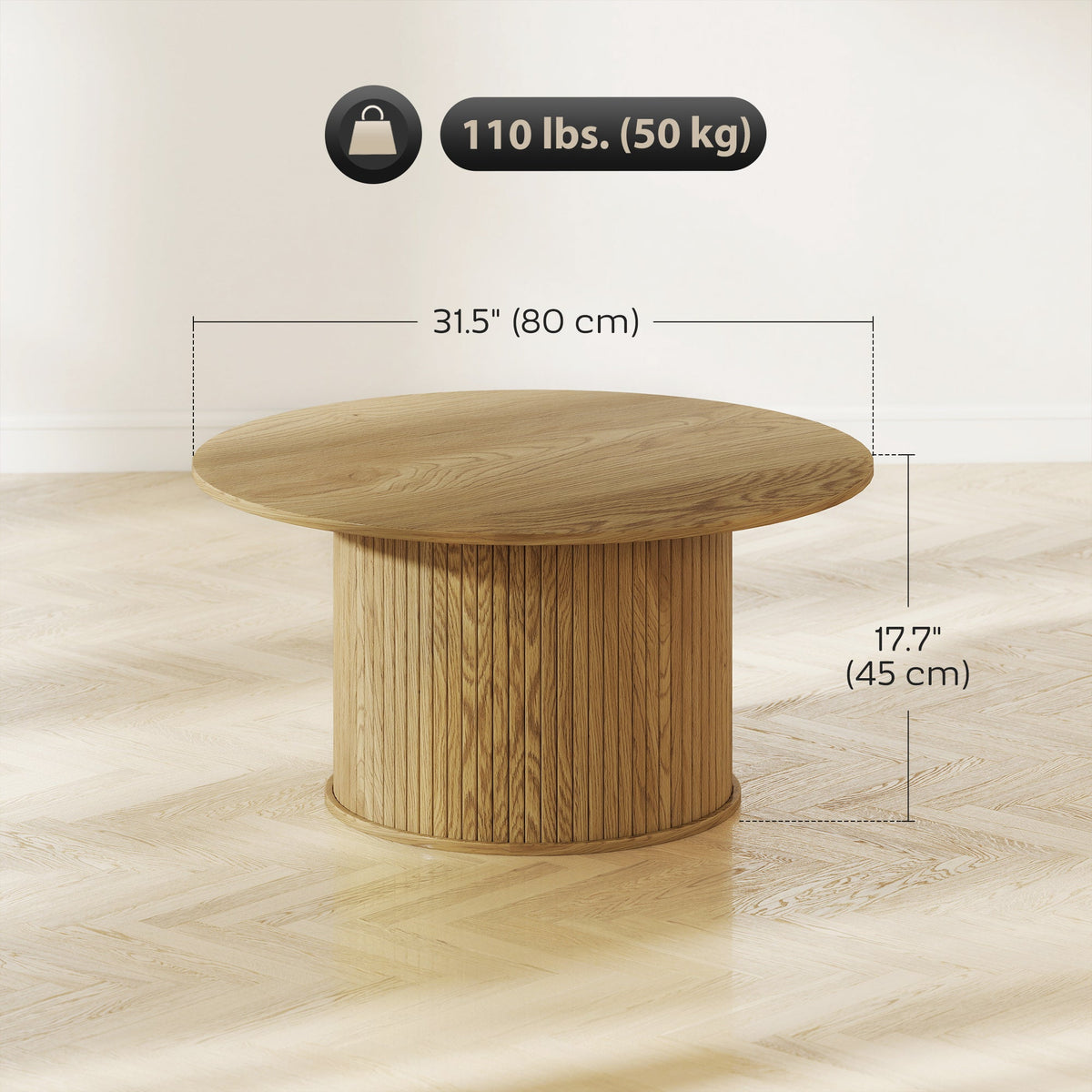 Cedar 31.5" Modern Nordic Style Center Table with Fluted Base-Oak