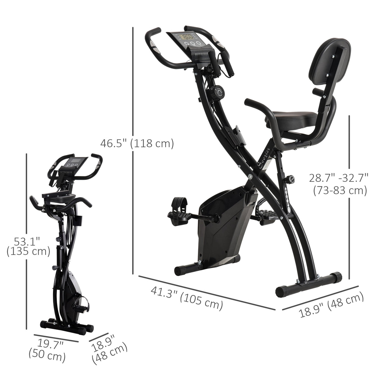 3 in 1 Folding Exercise Bike, Foldable Stationary Bike with 8-Level Magnetic Resistance, Adjustable Seat, Black