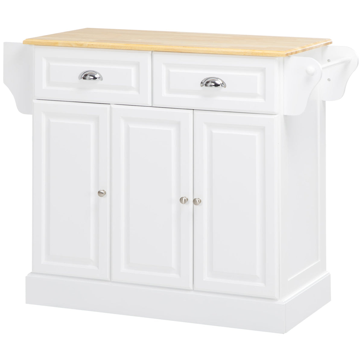 Kitchen Island with Storage Rolling Kitchen Serving Cart with Rubber Wood Top Towel Rack Storage Drawer Cabinet, Black