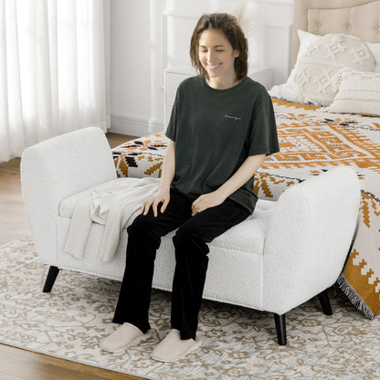 Upholstered Storage Bench with Arms, Modern Ottoman Bench for Bedroom, Entryway, and Living Room, Black