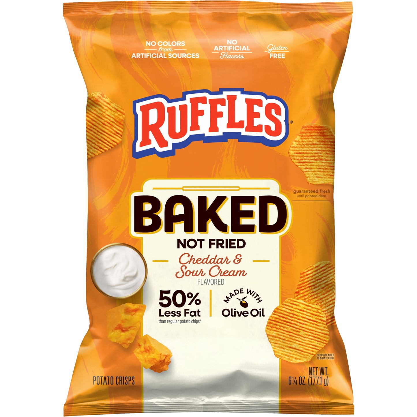 Baked Ruffles 50% Less Fat Cheddar & Sour Cream Potato Chips, 177g