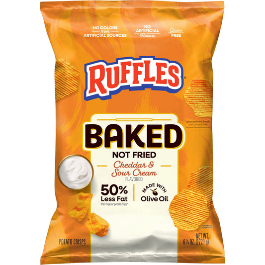 Baked Ruffles 50% Less Fat Cheddar & Sour Cream Potato Chips, 177g