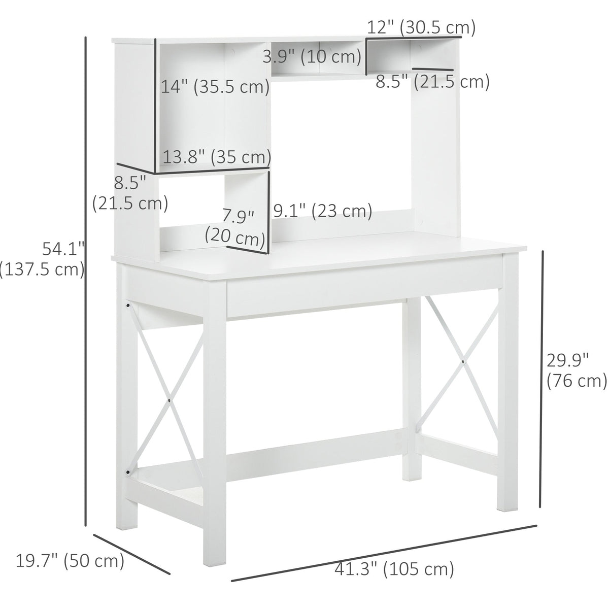 Computer Desk with Hutch, Home Office Table with Storage Shelves and Open Compartments for Writing, Work, Brown