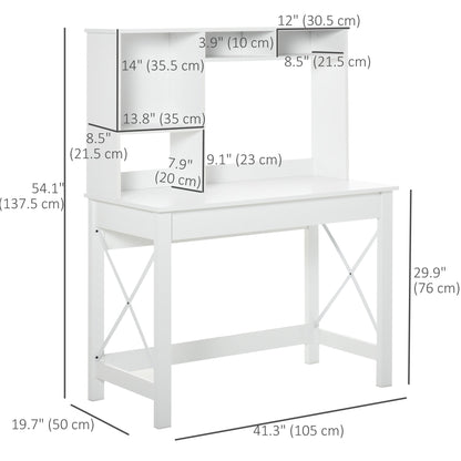 Computer Desk with Hutch, Home Office Table with Storage Shelves and Open Compartments for Writing, Work, Brown