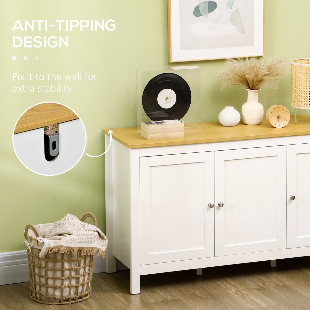 Sideboard, Buffet Cabinet with Doors and Adjustable Shelves for Living Room, Entryway, Black and Natural
