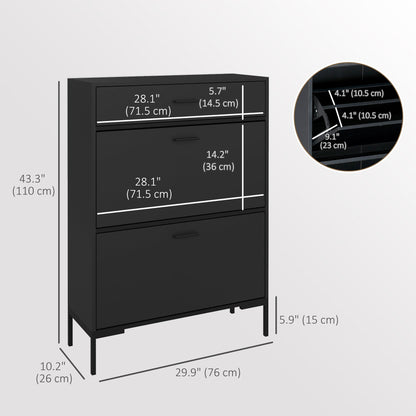 Modern Shoe Cabinet Storage 12 Pair Shoe Organizer with 2 Flip Doors Drawer and Adjustable Shelf White